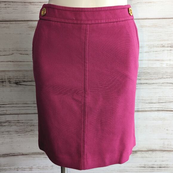 Talbots Fushia Pink Pencil Skirt with Gold Accent Button sz 4P Petite - Picture 1 of 6